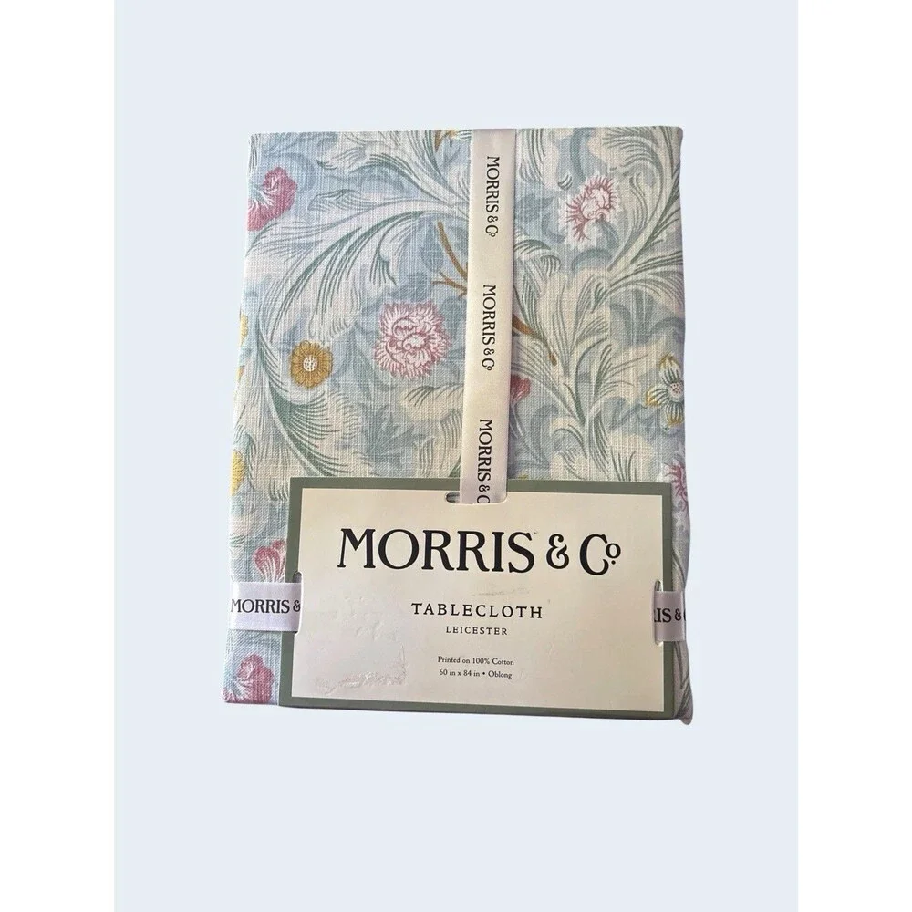 MORRIS & Co Leicester Floral 60x84 In. Blue Pink White Cotton Tablecloth NWT
